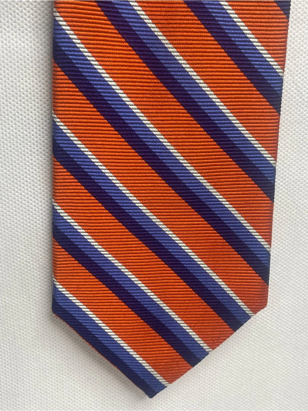 Brooks Brothers Makers Repp Silk Tie Orange Blue Preppy Striped Textured Necktie
